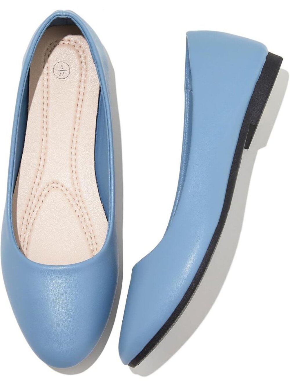 Women's Dusty Blue PU Leather Ballet Flats Slip on Casual Loafers Comfort Shoes